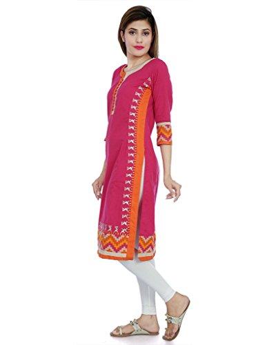 Divena Women's Khadi Kurti (Pink, Small)