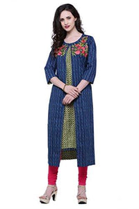 Divena Blue And Green Embroidered Cotton Kurta With Jacket