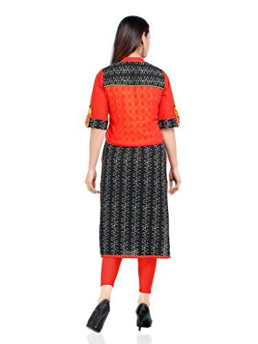 Divena Black And Orange Printed Kurti With Jacket