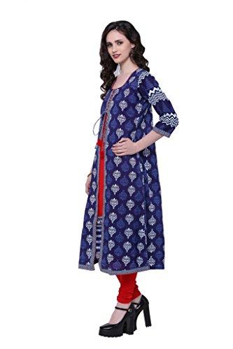 Divena Women's Cotton Kurti (Blue, Medium)