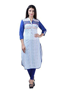 Divena White & Light Blue Cotton Printed Kurta