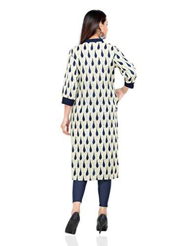 Divena White And Indigo Front Open Slit Rayon Kurti