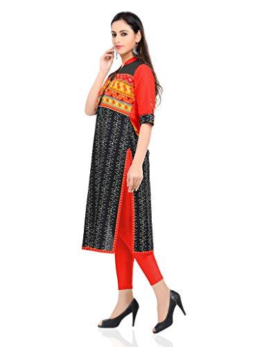 Divena Black And Orange Printed Kurti With Jacket