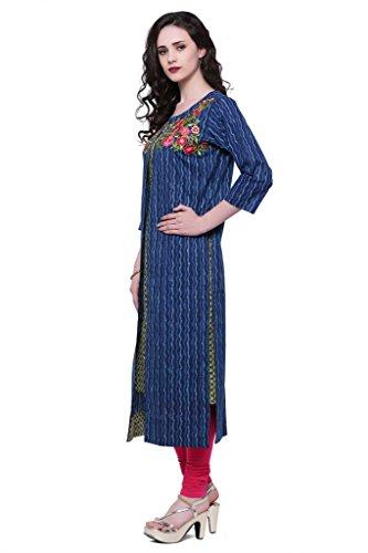 Divena Blue And Green Embroidered Cotton Kurta With Jacket