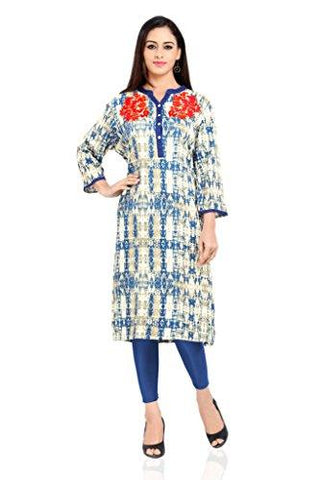 Divena Blue Rayon Embroidered Kurti