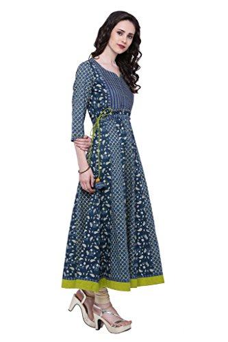 Divena Blue Cotton Long Anarkali Kurtis For Women