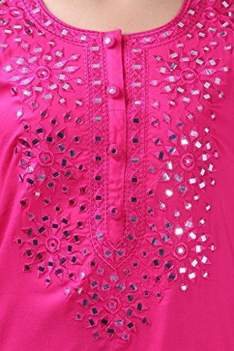 Divena solid pink mirror work rayon kurti