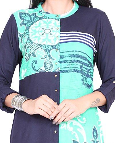 Divena Blue And Green Rayon Printed W omen's Kurti