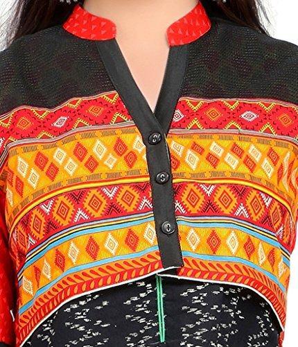 Divena kurties with Jacket Black and Orange Printed (DBK0079)