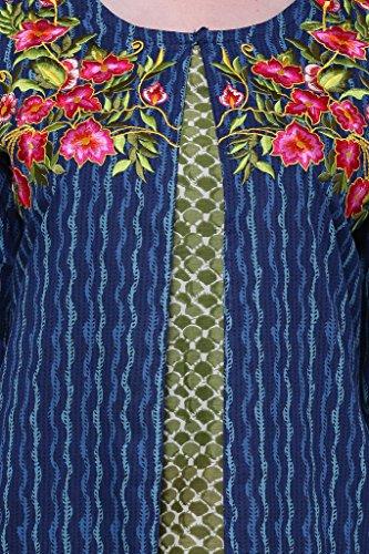 Divena Blue And Green Embroidered Cotton Kurta With Jacket