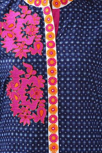 Divena Blue Embroidered Straight Cotton Kurti